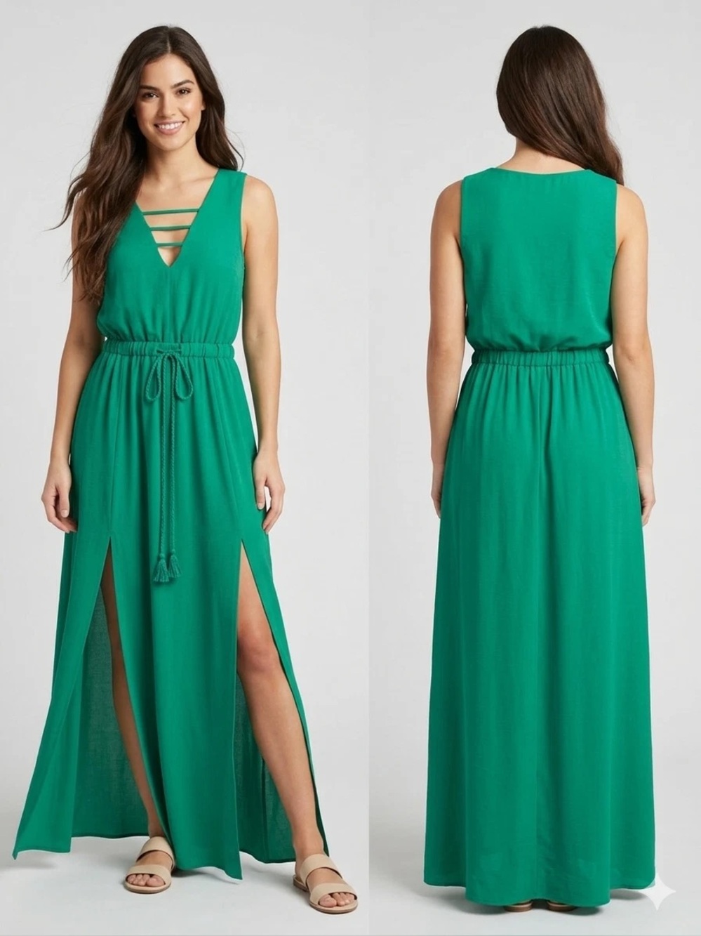 Jack by BB Dakota Green Strappy V-Neck Double Slit Maxi Dress S